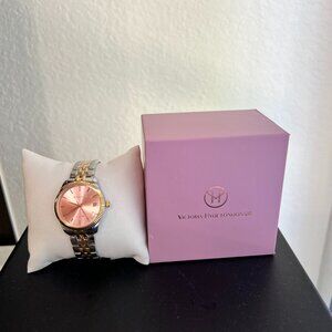 Victoria Hyde Stainless Steel Two Tone Gold Watch (Pink Face)
